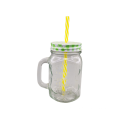 Classic glass mason jar with straw and metal lid for promotional gift